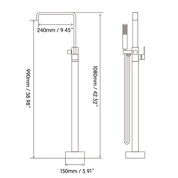 Dree Brushed Nickel Floor Mount Modern Tub Filler Faucet & Hand Shower Single Handle Solid Brass window image