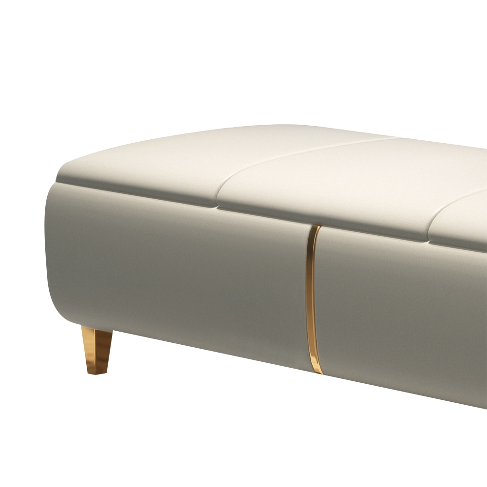 Modern Entryway Bench Beige Faux Leather Upholstered Ottoman Bench for End of Bed window image