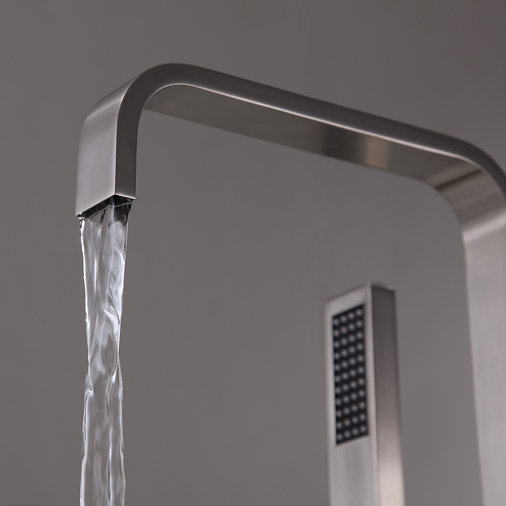Dree Brushed Nickel Floor Mount Modern Tub Filler Faucet & Hand Shower Single Handle Solid Brass window image