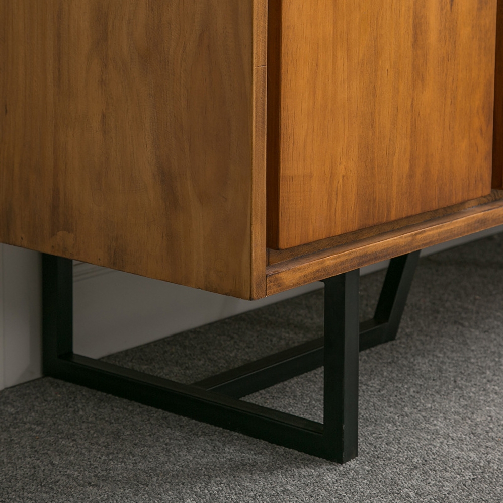 Cottage Walnut Sideboard Buffet Pine Wood Kitchen Cabinet with 4 Doors and 2 Shelves in Black window image