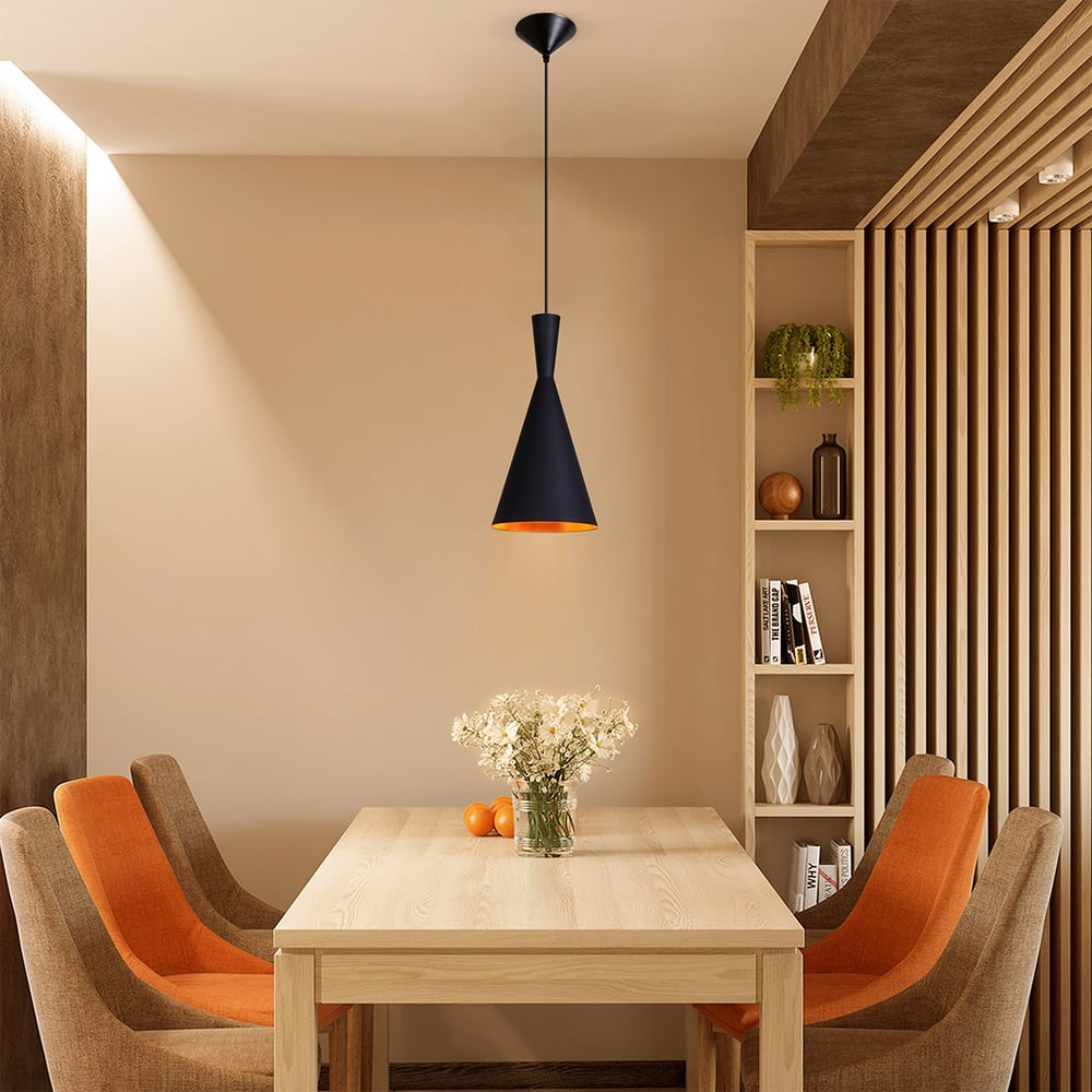 Modern Aluminum Geometric Form Tall Single-Light Hanging Pendant Light Fixture in Black window image