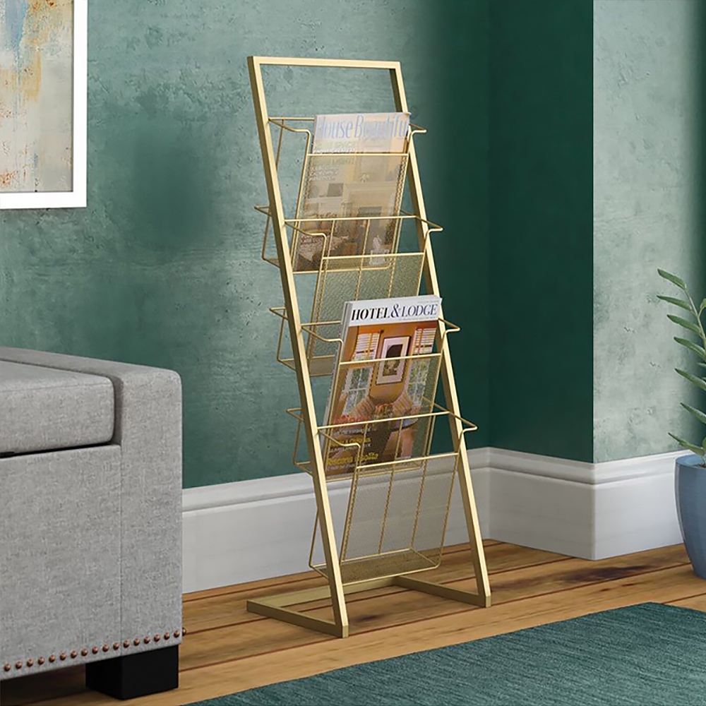 35" Gold Modern Freestanding Bookcase with 4-Tier Shelf for Book or Magazine window image