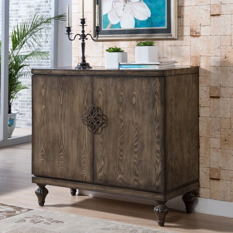 Vintage Retro Sideboard 2 Doors Accent Cabinet Solid Wood Cabinet with Adjustable Shelf window image