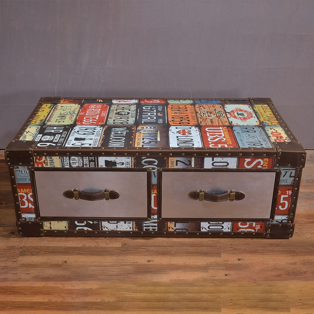 Retro Style Coffee Table with Drawers Rectangular Accent Table window image