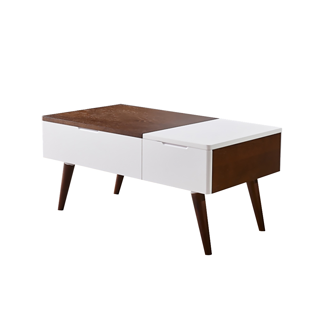 White Walnut Mid Century Lift-Top Storage Coffee Table with Drawer Accent Table window image