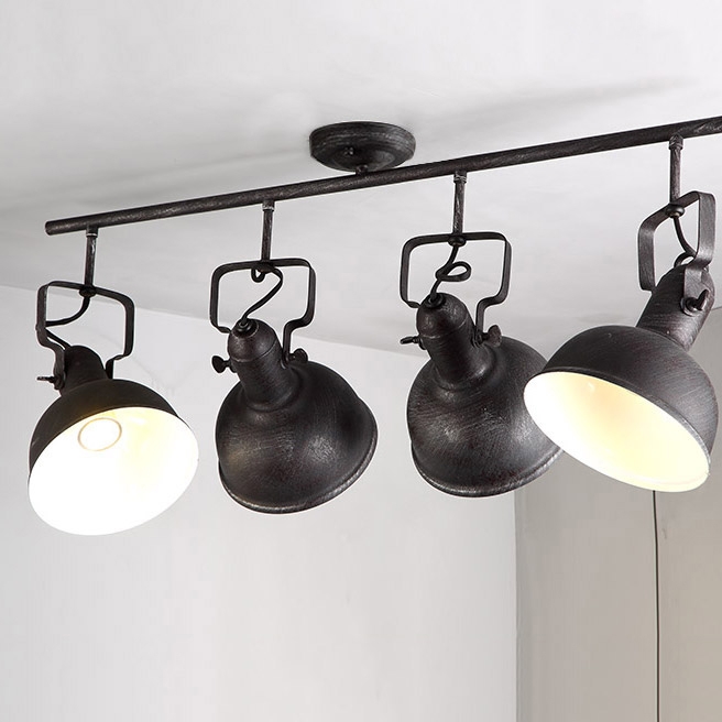 Hassen Loft Adjustable Light Head Spotlight Metal Dome Shade 4-Light Semi Flush Mount Ceiling Light in Brushed Black window image