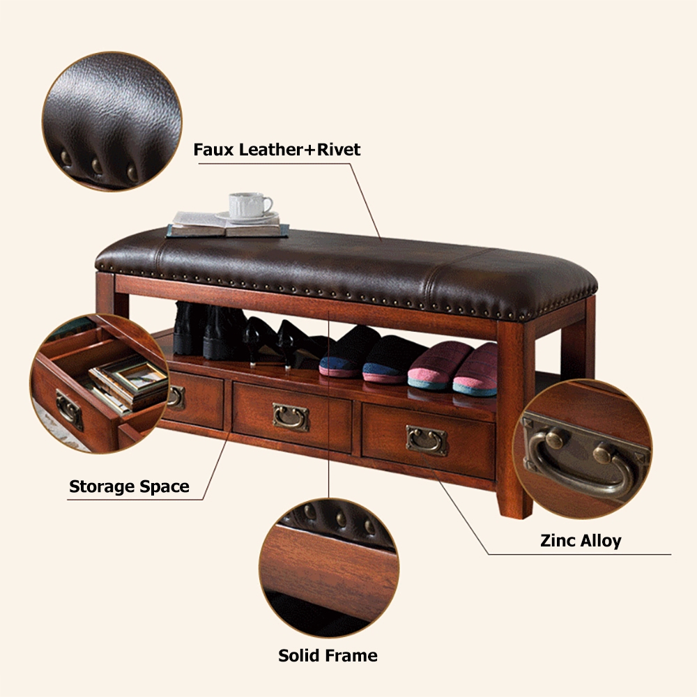 1140mm Modern Hallway Shoe Rack Storage Bench with 1 Shelf 3 Drawers window image