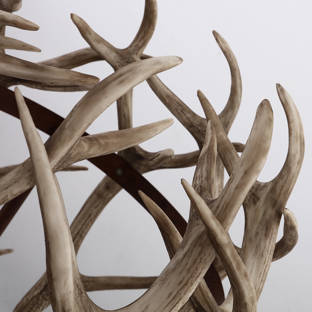 Rustic 24" Glass Side Table Round Antler Table Decorative Antler Drum Base Accent Table window image