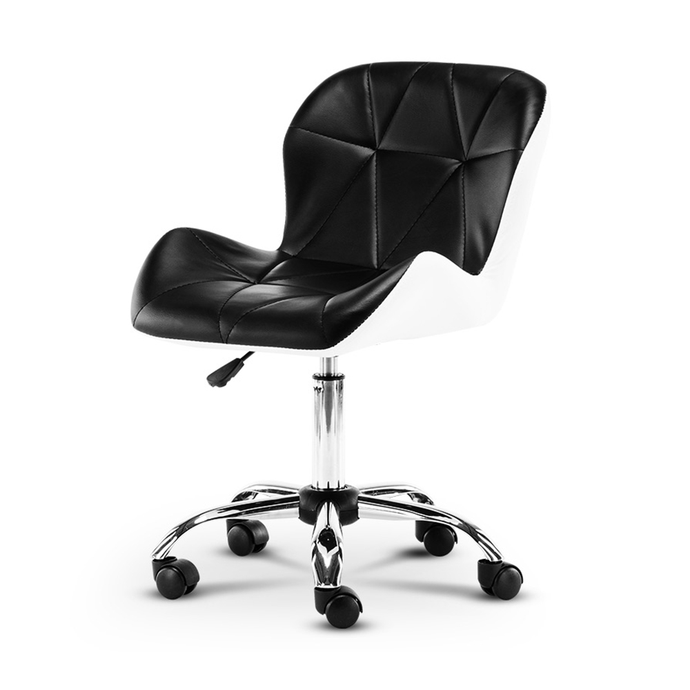 Black PU Leather Task Chair Upholstered Swivel Office Chair Height Adjustable window image