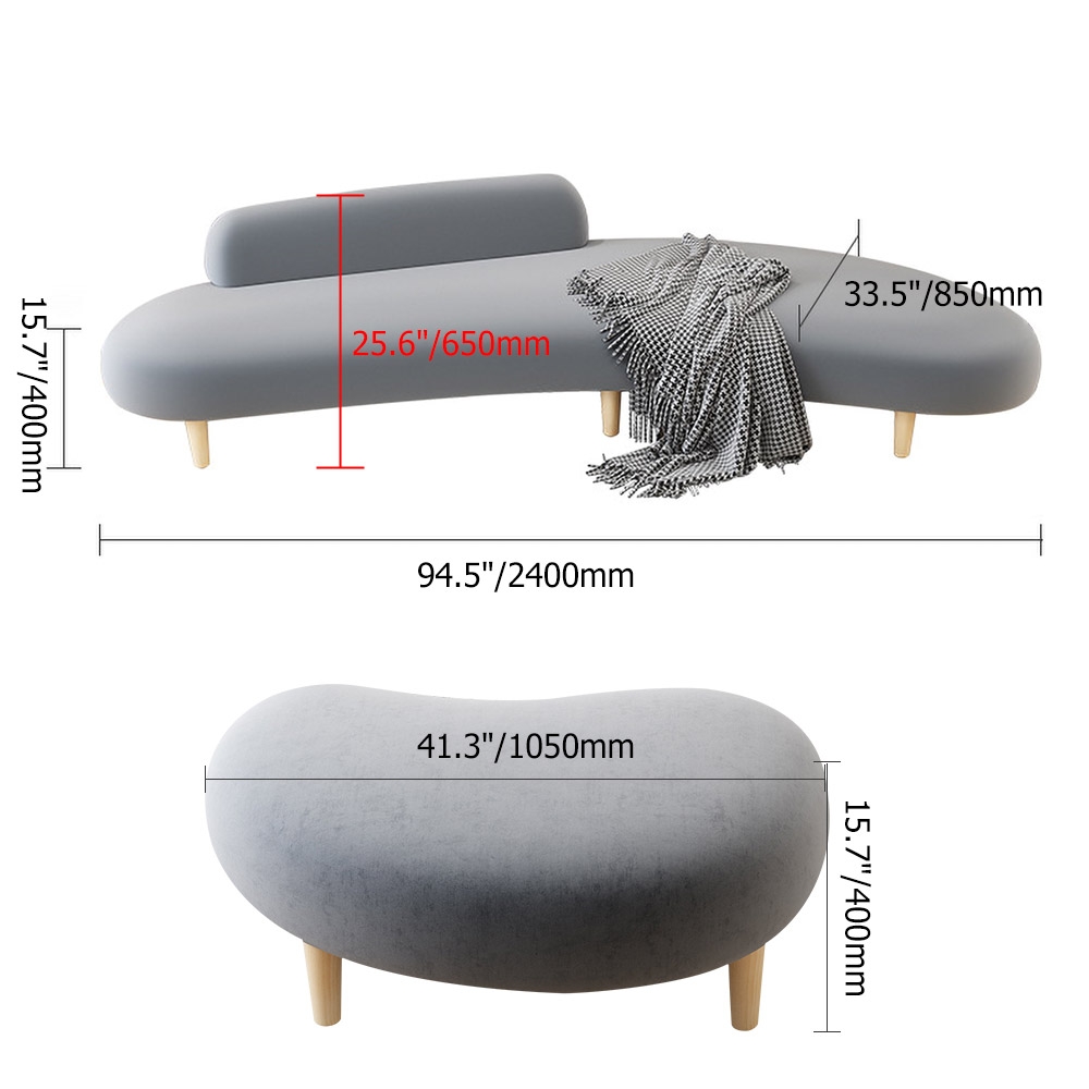 Modern 2400mm Upholstered Sofa Grey Velvet Couch 4-Seater Sofa Armless Sofa window image