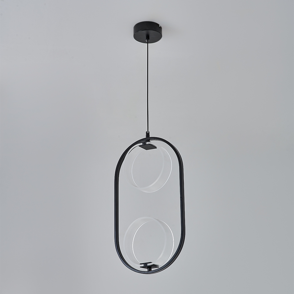 Modern Acrylic LED Pendant Light 2 Light Oval Shape Black Metal window image