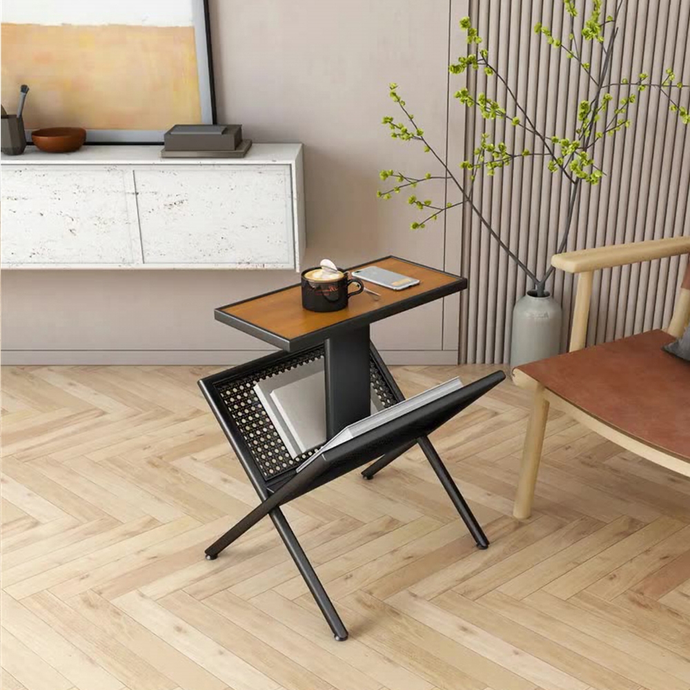 Modern Black Side Table with Storage Wooden Top End Table window image