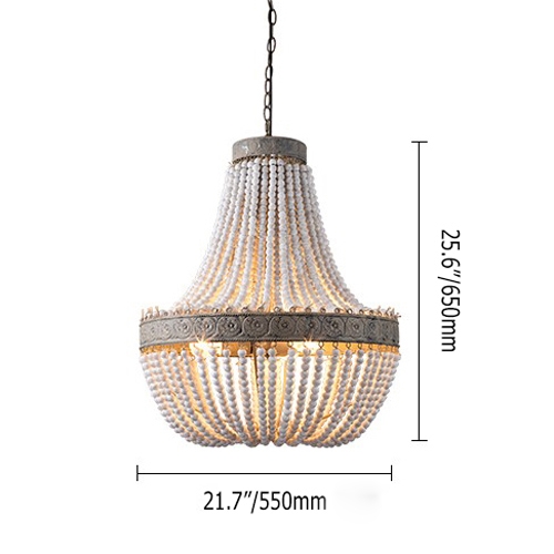 Vintage retro 3-licht wit gewassen oude houten kralen hanglamp rustieke smeedijzeren band in bruin Vensterafbeelding