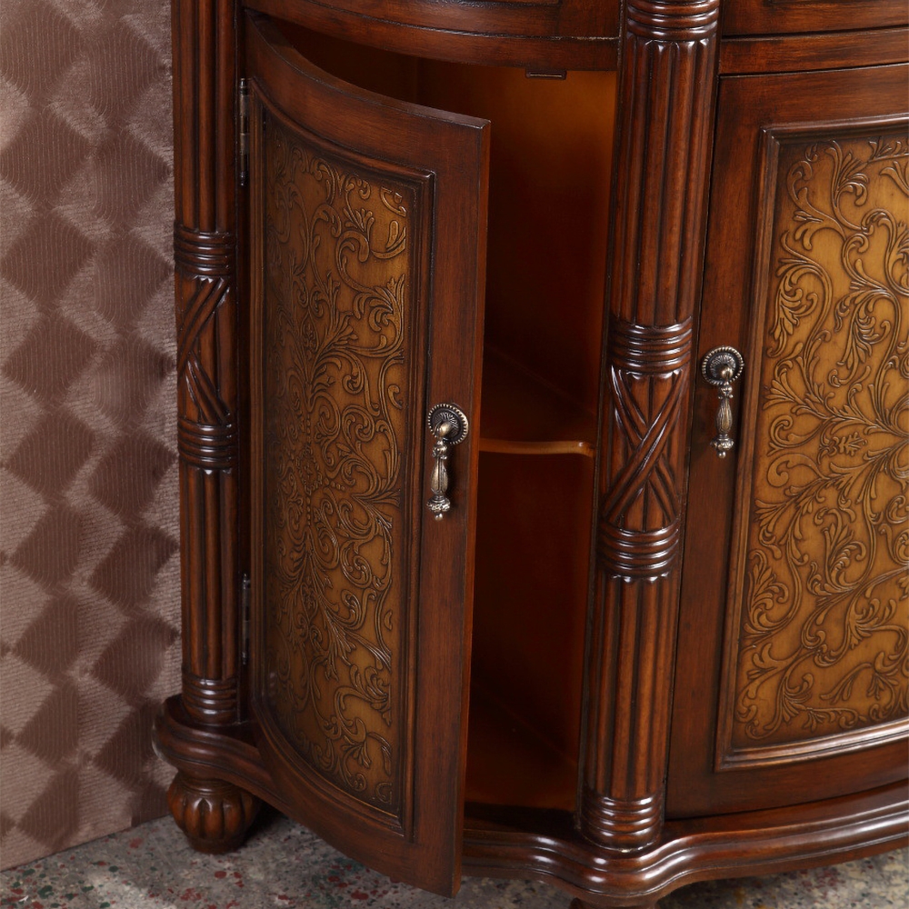 1067mm Walnut Entryway Cabinet Marble Top Side Cabinet with Doors & Shelves & Drawer window image