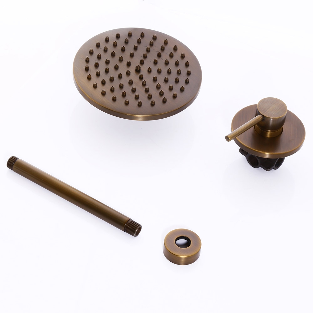 Brewst Antique Brass Ceiling Rain Shower Head Only Wall-Mount Shower System & Single Lever window image