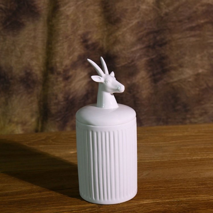 Contemporary Cylinder 4-Piece Ceramic Kitchen Storage Canister Set with Animal Lid in Ivory window image