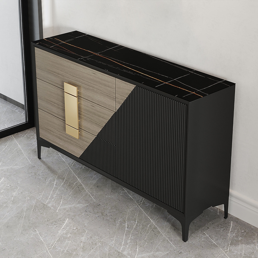 59" Black&Natural Modern Sideboard Buffet with Door&Drawers Sintered Stone Top window image