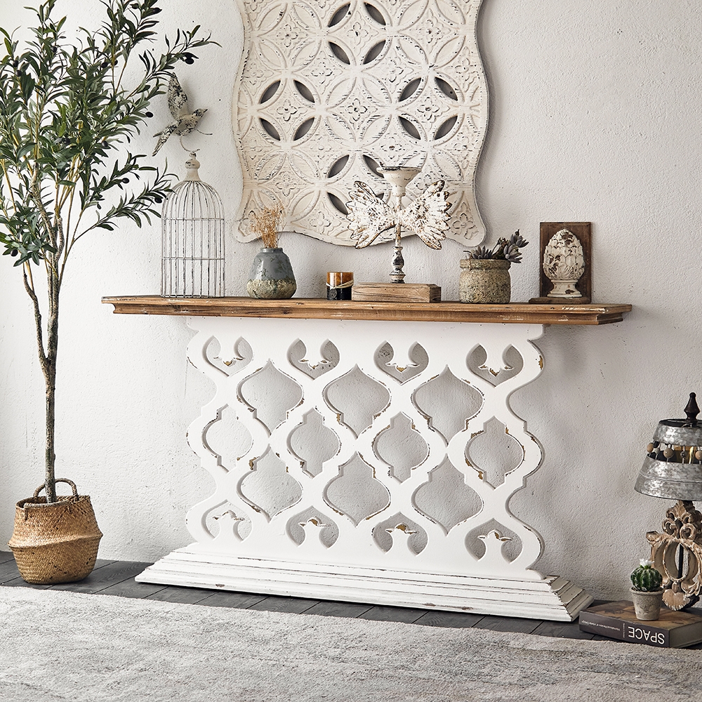 Porchway Fench Country 55.9" Narrow Console Table Wooden Top Entryway Table window image