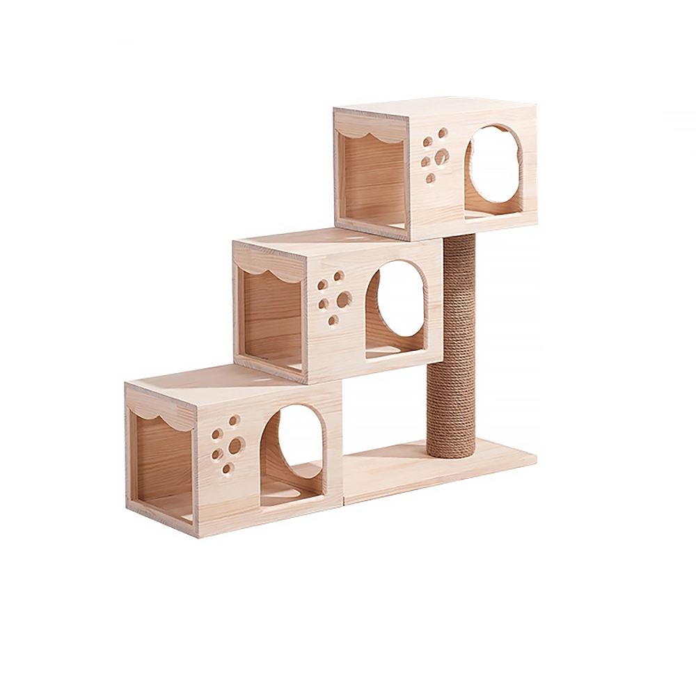 1300mm Multilevel Cat Tree Condo Pine Wood Cat Step Sisal Scratch Post window image