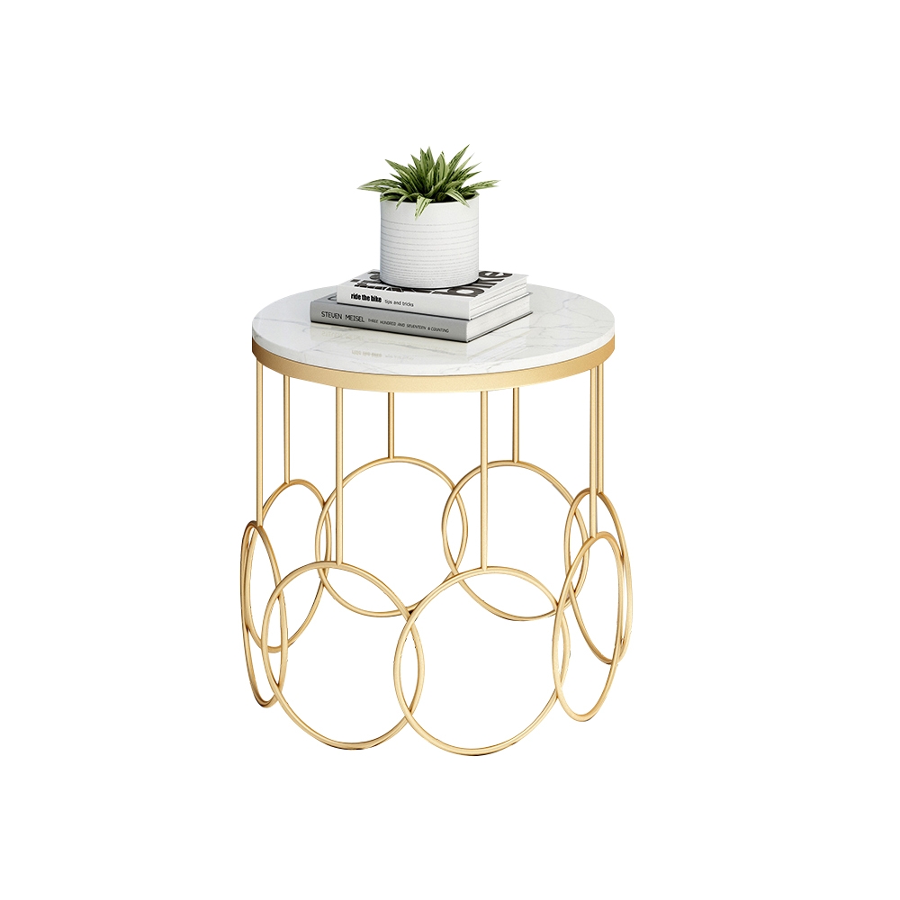 Gold Round Side Table Modern Marble Top End Table Metal window image