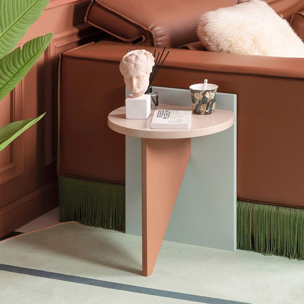 Modern Wood Side Table Half Round Colorful End Table Space Saving Style A window image