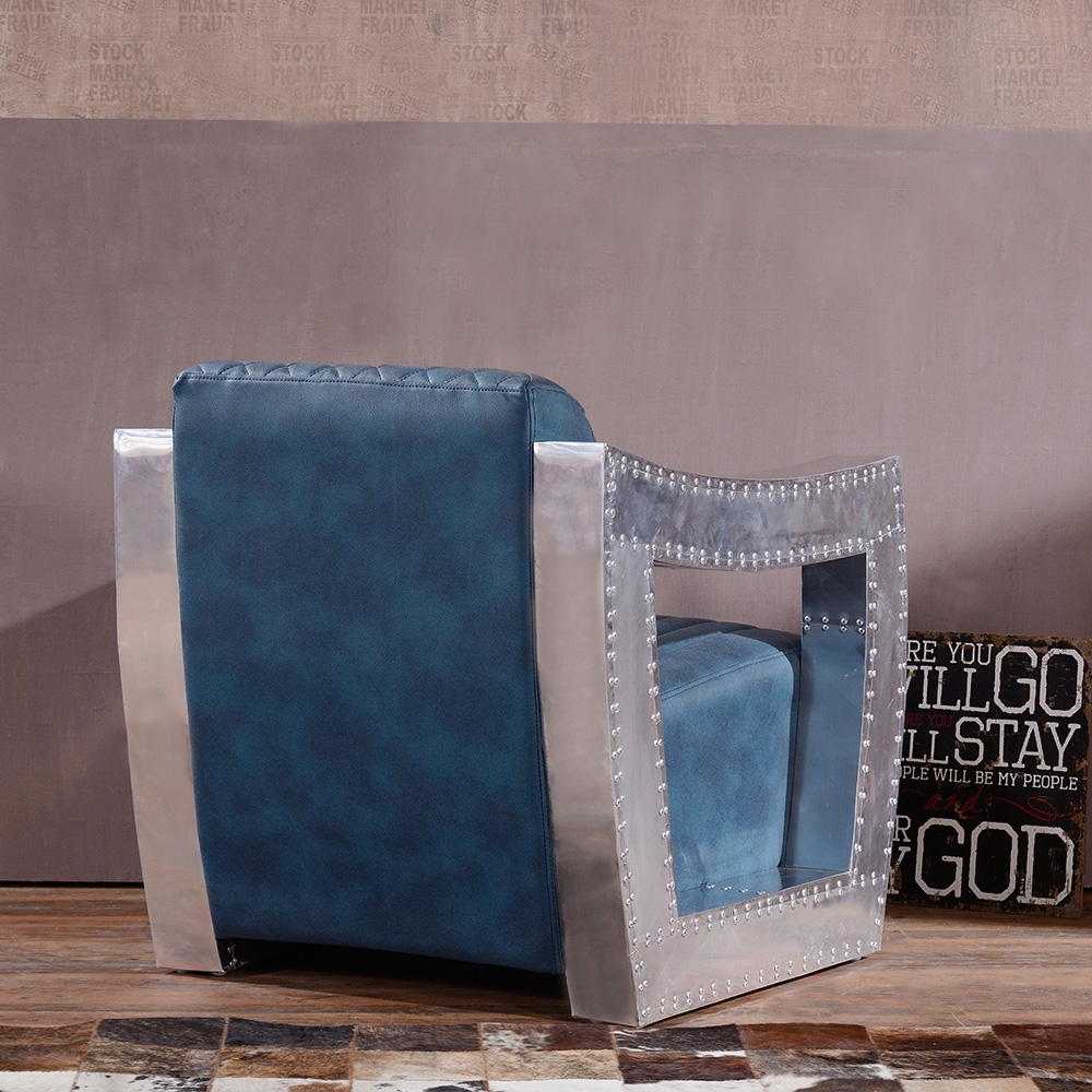 Industrial Accent Chair Leather Upholstered Accent Chair with Metallic Armrest window image