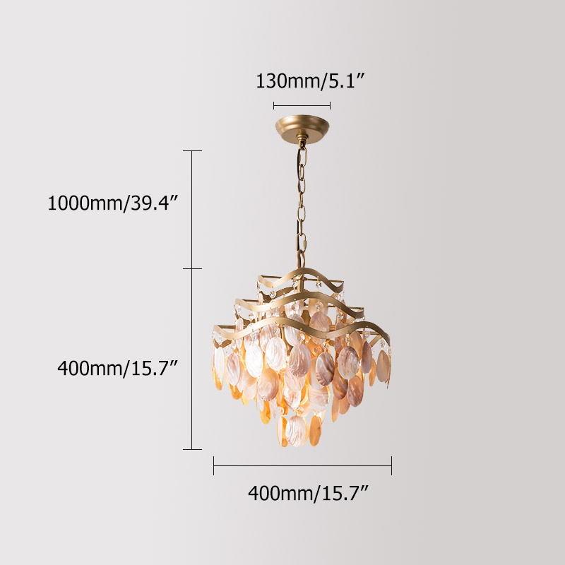 Dumer Mid-Century 3-laags kroonluchter Oyster Shell 4-licht kristallen kroonluchter in goud Vensterafbeelding