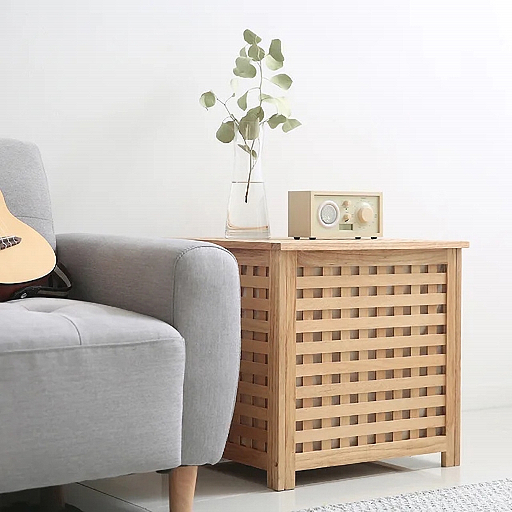 Modern Nightstand Grid Nightstand 1 Door Accent Cabinet Wood Bedside Table window image