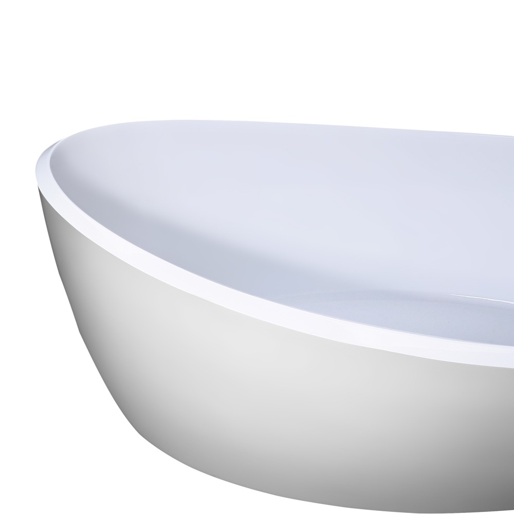 67" White Oval Freestanding Soaking Bathtub High Gloss Acrylic Reversible Drain & Overflow Chrome window image