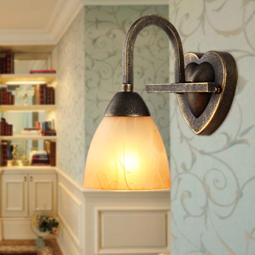 Seren Classic Style Single-Light Indoor Wall Sconce Golden Teak Glass Shaded Wall Lamp window image