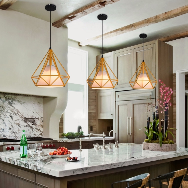 Pagoda Modern Orange Metal Geometric Framework Pendant Light with Fabric Shade Medium window image