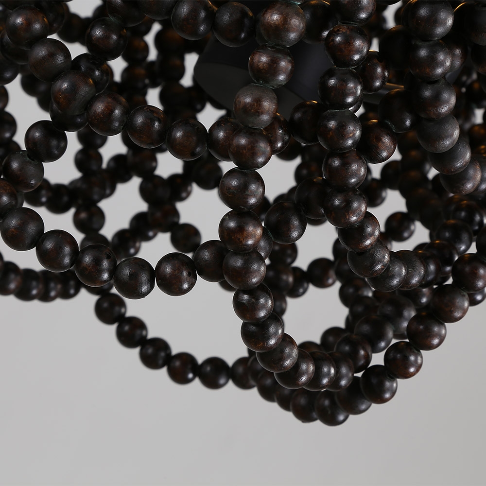 Boho Dark Brown Wooden Draped Bead 3-Light Chandelier window image
