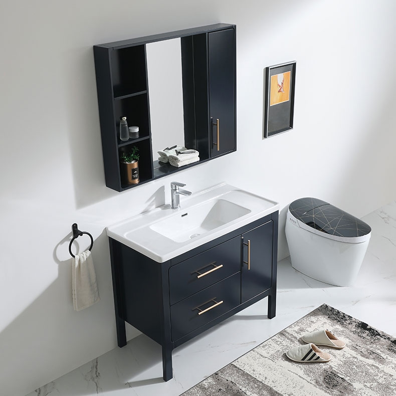 Modern Blue 40" Single Sink Bathroom Vanity with Sink & Drawers Medicine Cabinet Included window image