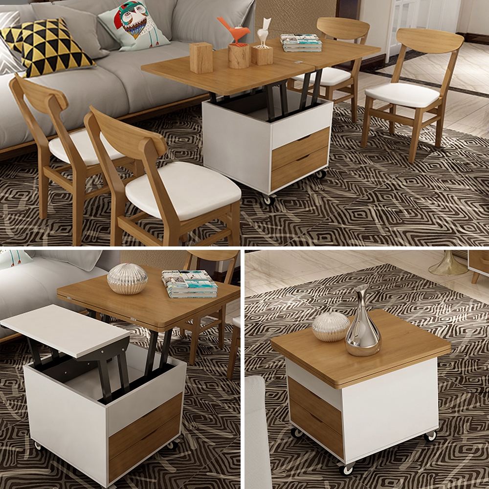 Modern Extendable Wood Coffee Table with Storage Square Coffee Table with Drawers window image