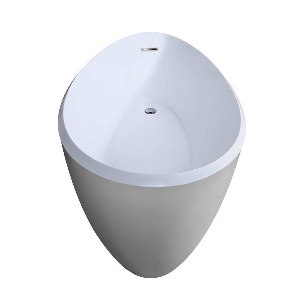 67" White Oval Freestanding Soaking Bathtub High Gloss Acrylic Reversible Drain & Overflow Chrome window image