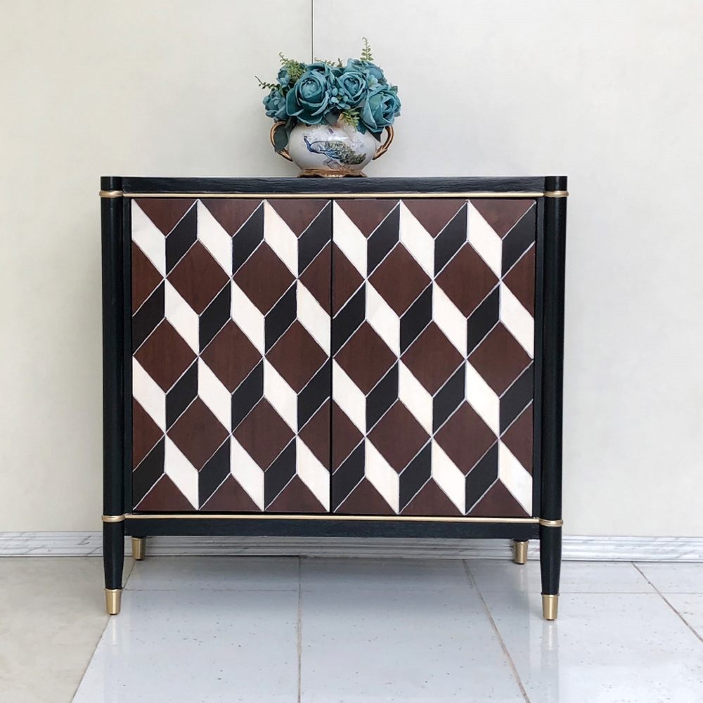 53" Nordic Black Sideboard Buffet Rectangular Cubic Patterns Surface Cabinet in Large window image