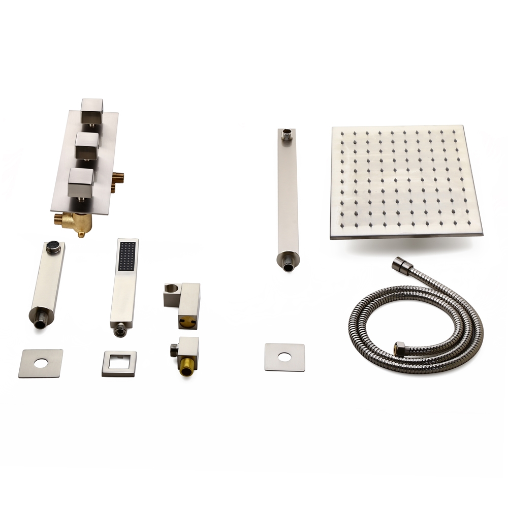 Contemporary 16X32 Inches Brushed Nickel Wall Mounted LED Thermostatic Rainfall Shower System with Hand Shower & Tub Spout window image