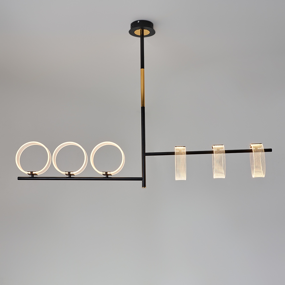 Linear LED Acrylic Island Pedant Light Black and Gold 6 Light Modern window image