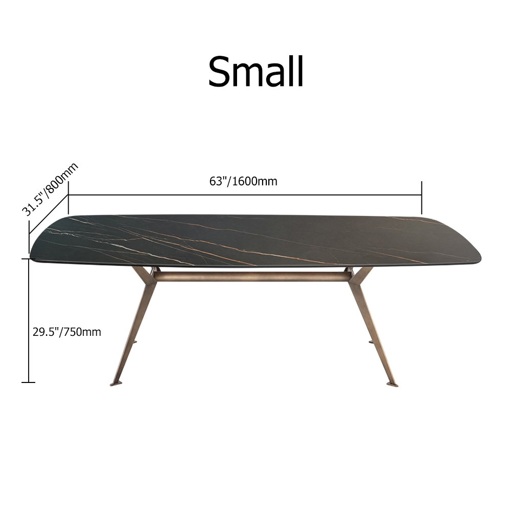 Table de Salle à Manger Moderne Rectangulaire en Faux Marbre Noir Base en Laiton Antique image de fenêtre