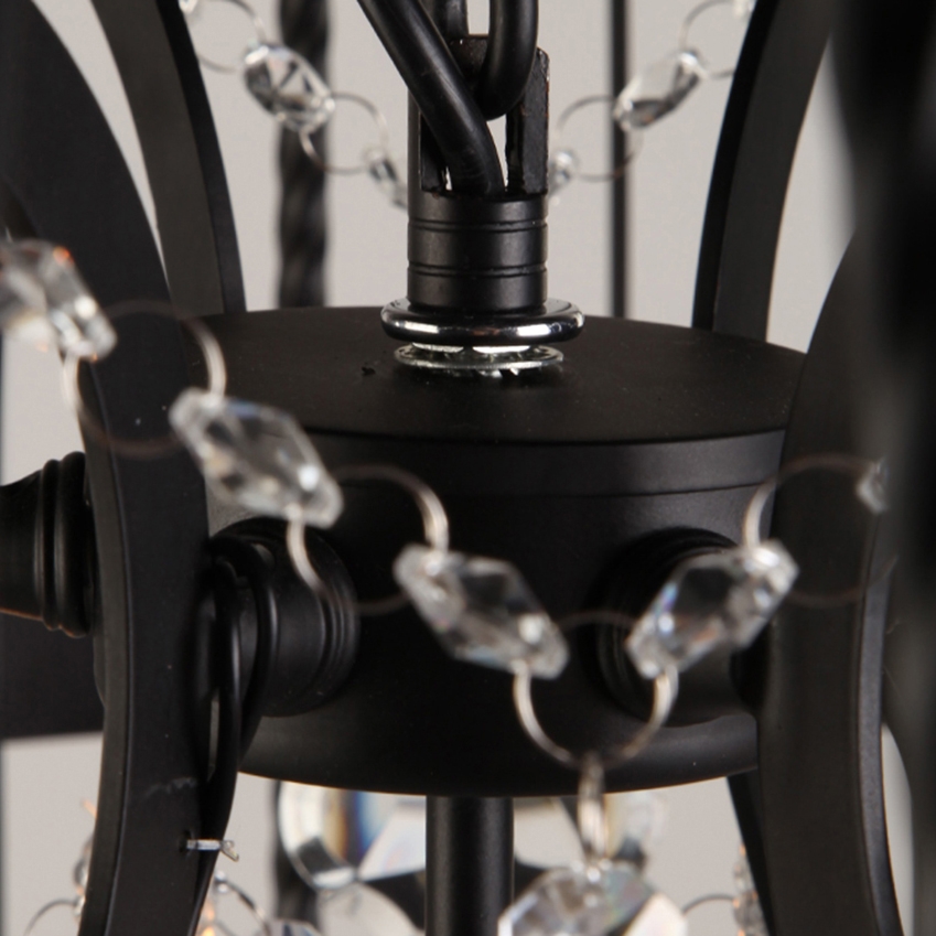 Industrial Retro 8-Light Black Clear Crystal & Metal Scroll Birdcage Lantern Chandelier 2-Tier Candle Light window image
