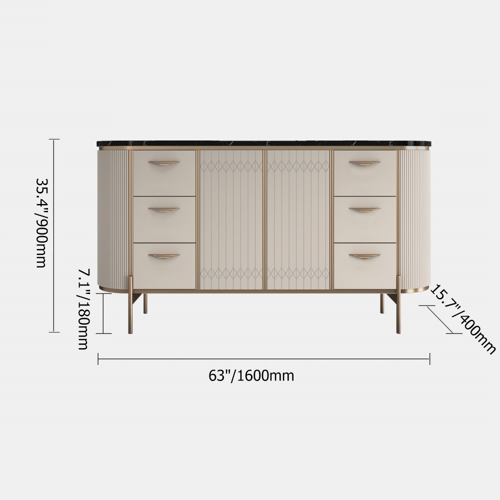 63" White Sideboard Buffet Faux Marble Top Kitchen Cabinet with Doors Adjustable Shelves Drawers window image
