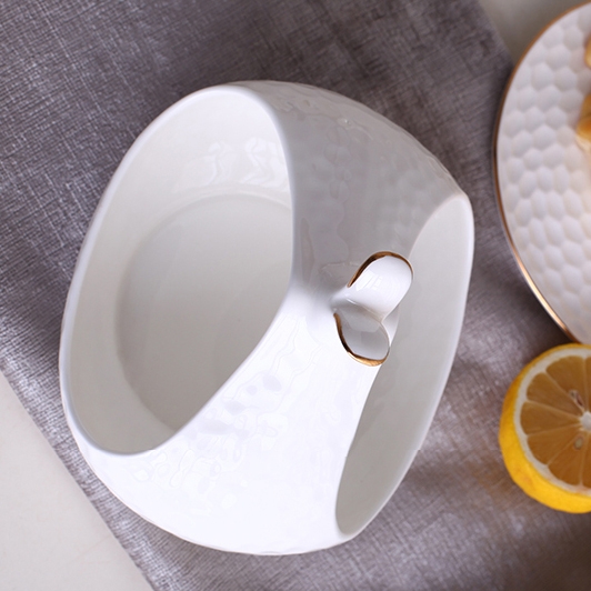 Contemporary Embossed White Utensil Organizer Kitchen Ceramic Utensil Holder with Gold Rim window image