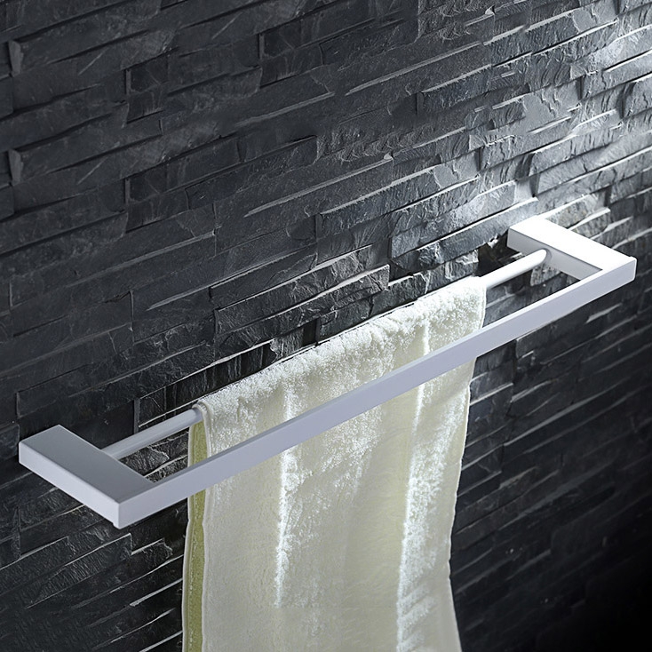 Tierney Minimaliste Barre Double Porte-serviette Mural Blanc en Acier Inoxydable image de fenêtre