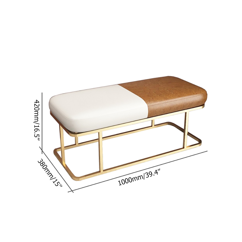 White & Brown Entryway Bench Upholstered PU Leather Modern Bench in Gold window image