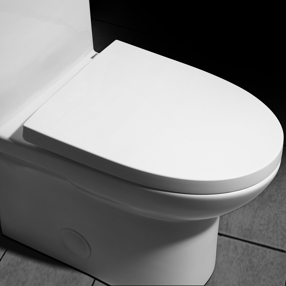 Modern One-Piece Single Flush 1.28 GPF Elongated Siphonic Toilet in White with Soft-Close Seat & Lid window image