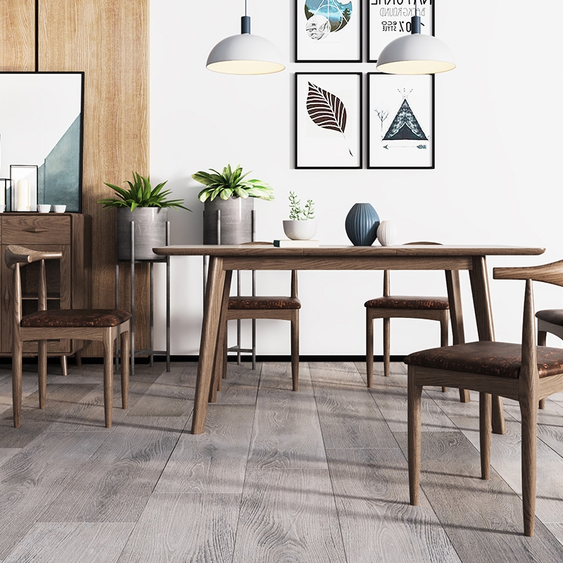 Modern Rectangular Extendable Dining Table Ash Wood Brown Dining Table 48" to 63" window image