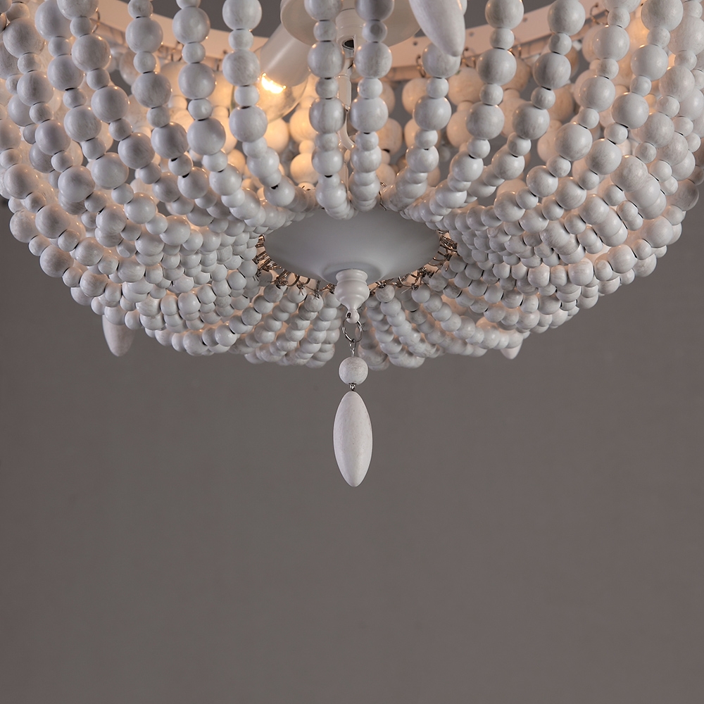 Rita Vintage Country 3-Light Distressed Wood Beaded Basket Pendant Light Ceiling Light in White window image