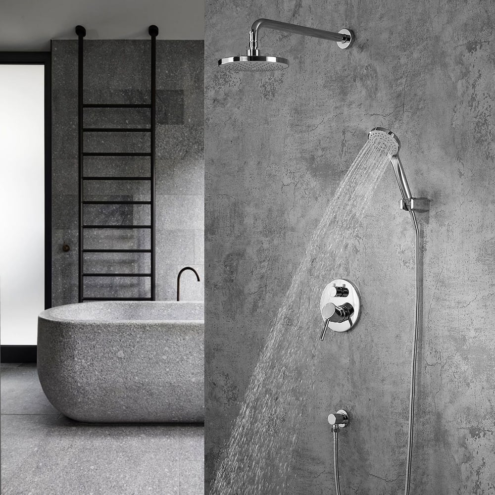 Brewst Wall Mounted Rain Shower Head & Handshower Set in Polished Chrome Valve Included window image