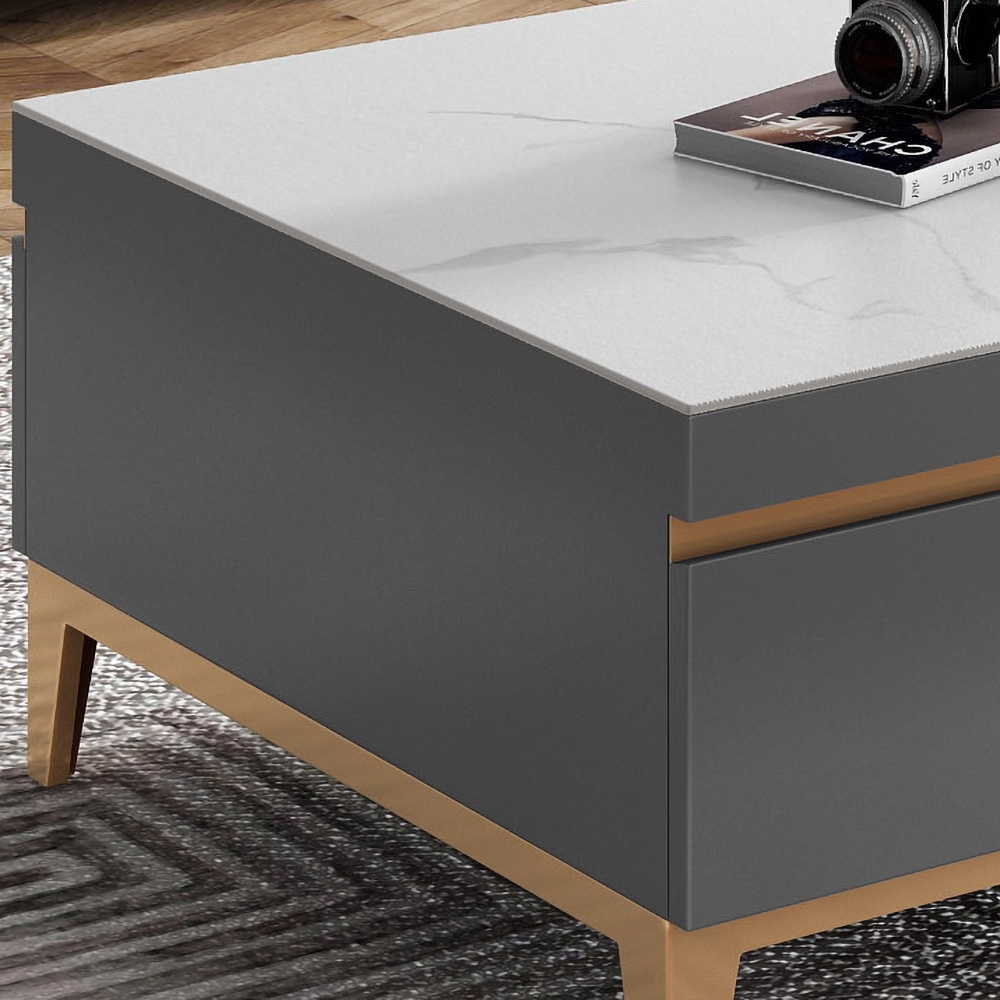 Moderne grijze salontafel met rechthoekige accenttafel Vensterafbeelding