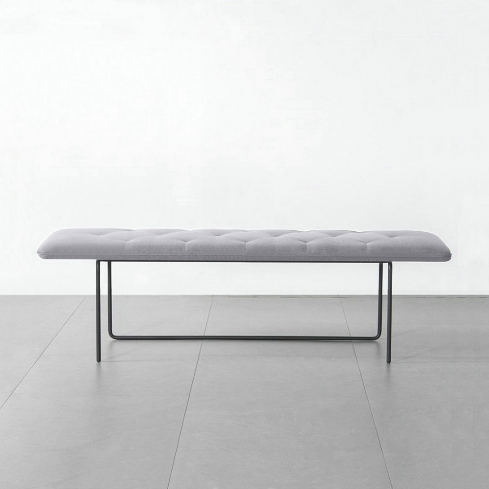 Gray Tufted Bench Upholstered Linen Bench for End of Bed window image